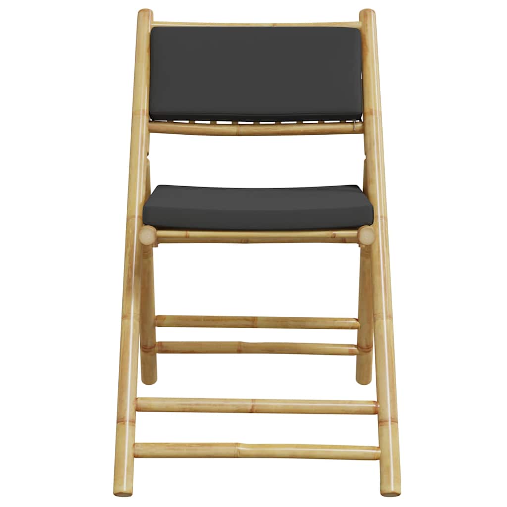 3-tlg. Bistro-Set Klappbar mit Dunkelgrauen Kissen Bambus