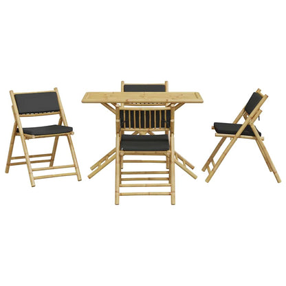 5-tlg. Bistro-Set Klappbar mit Dunkelgrauen Kissen Bambus