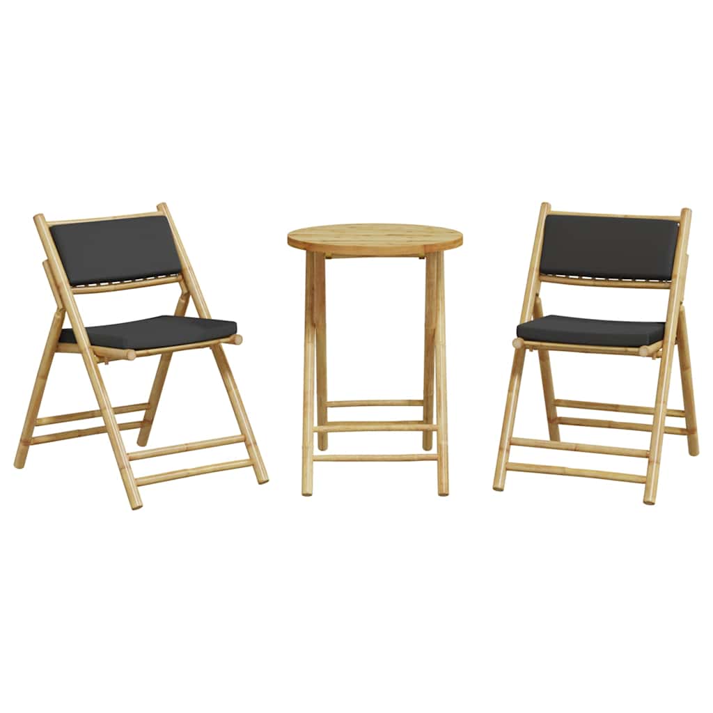 3-tlg. Bistro-Set Klappbar mit Dunkelgrauen Kissen Bambus