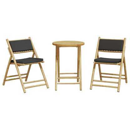 3-tlg. Bistro-Set Klappbar mit Dunkelgrauen Kissen Bambus