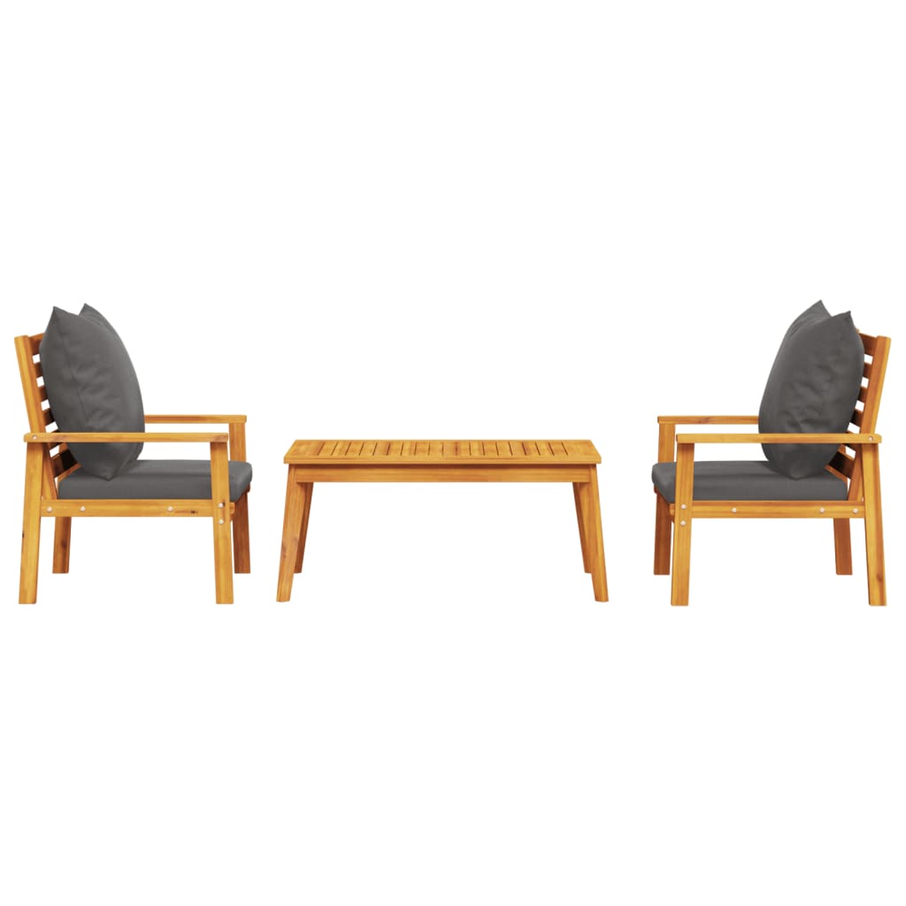 3-tlg. Garten-Lounge-Set mit Kissen Massivholz Akazie