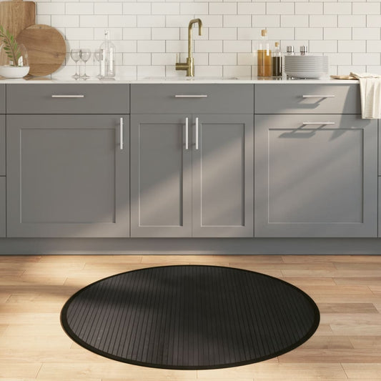 Teppich Rund Schwarz 100 cm Bambus