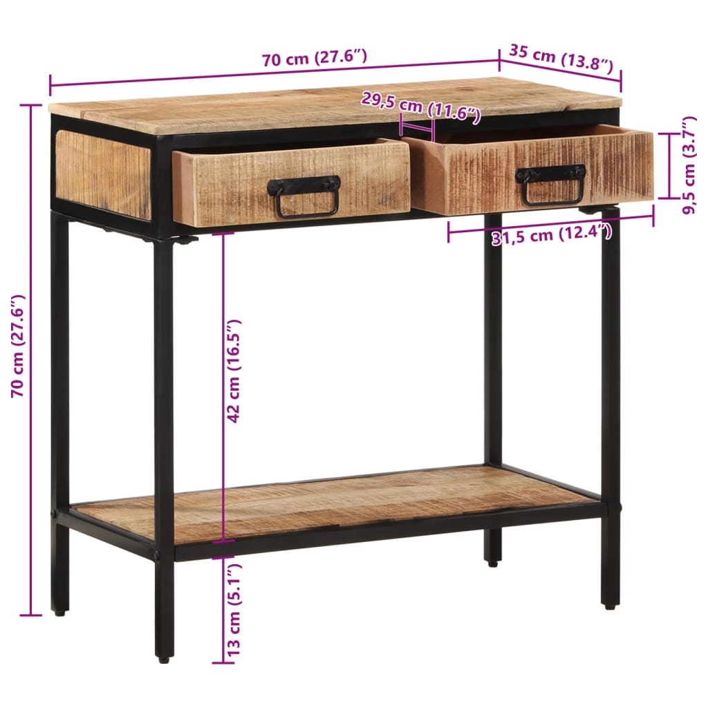 Konsolentisch 70x35x70 cm Raues Massivholz Mango