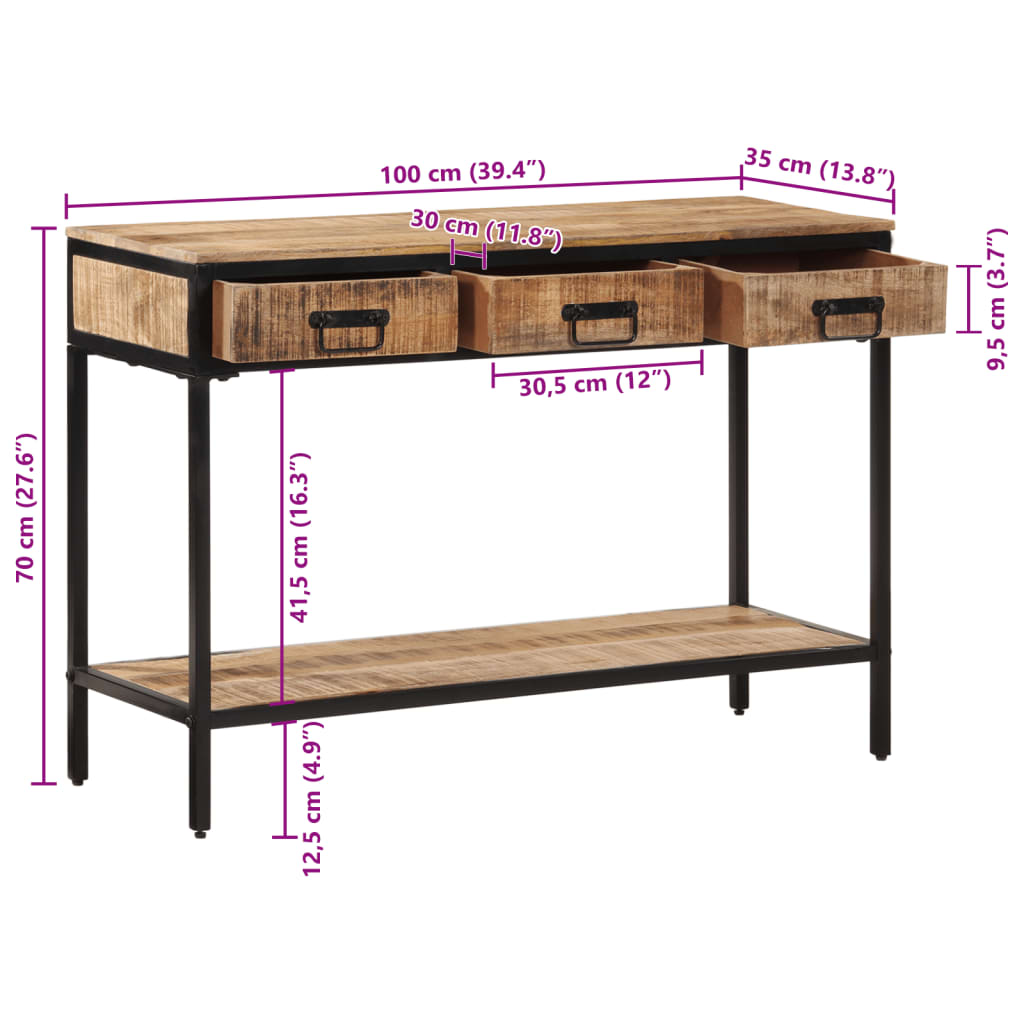 Konsolentisch 100x35x70 cm Raues Massivholz Mango
