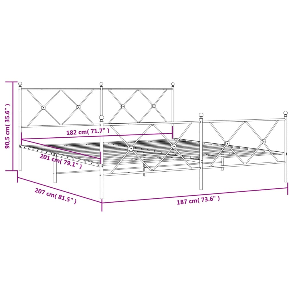 Sengeramme med hoved og fodplade metal hvid 180x200 cm