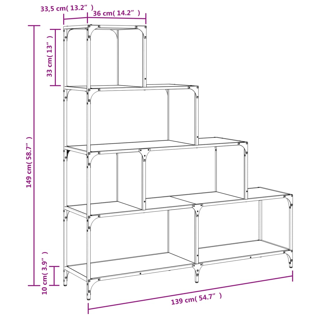 Reol 4 Etagers Brun Eg Look 139x33,5x149 cm