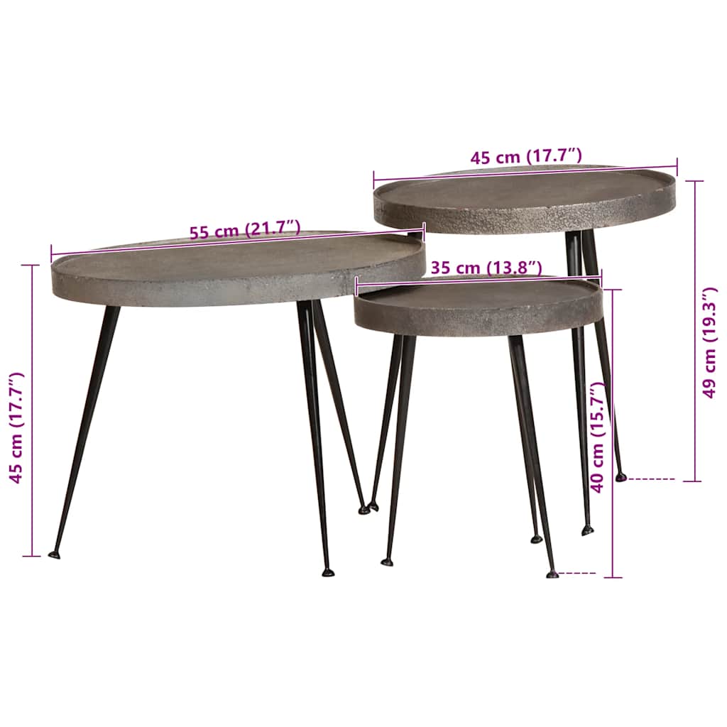 Couchtisch 3 Stk. Silbern Holzwerkstoff