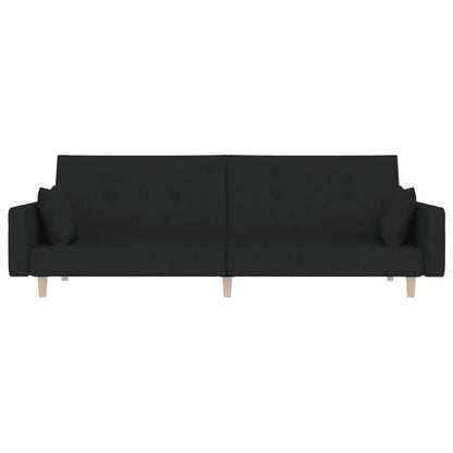Schlafsofa 2-Sitzer mit 2 Kissen Schwarz Stoff