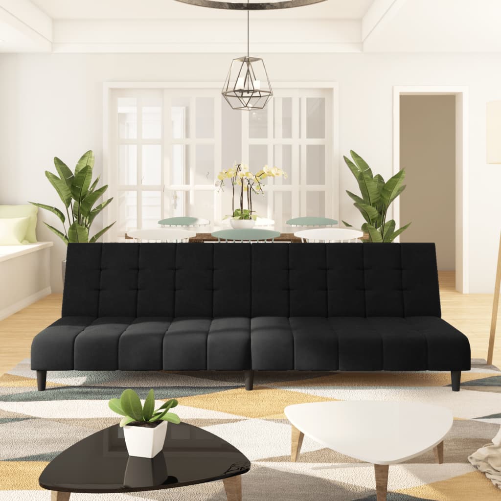 Schlafsofa 2-Sitzer Schwarz Samt