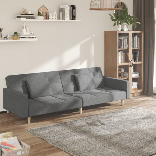 Sovesofa 2-personers med 2 puder lysegråt stof