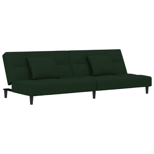 Sovesofa 2-personers med 2 puder mørkegrøn fløjl