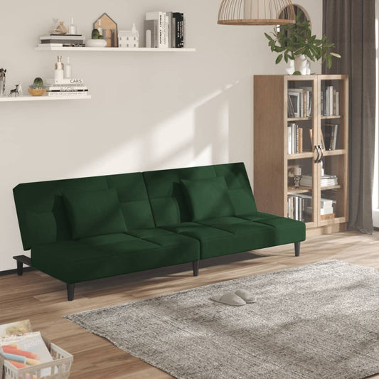 Sovesofa 2-personers med 2 puder mørkegrøn fløjl