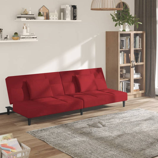 Sovesofa 2-personers med 2 hynder vinrødt fløjl