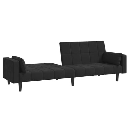 Schlafsofa 2-Sitzer mit 2 Kissen Schwarz Samt