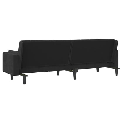 Schlafsofa 2-Sitzer mit 2 Kissen Schwarz Samt