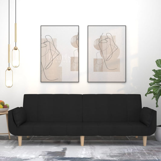 Sovesofa 2-personers med 2 puder sort stof