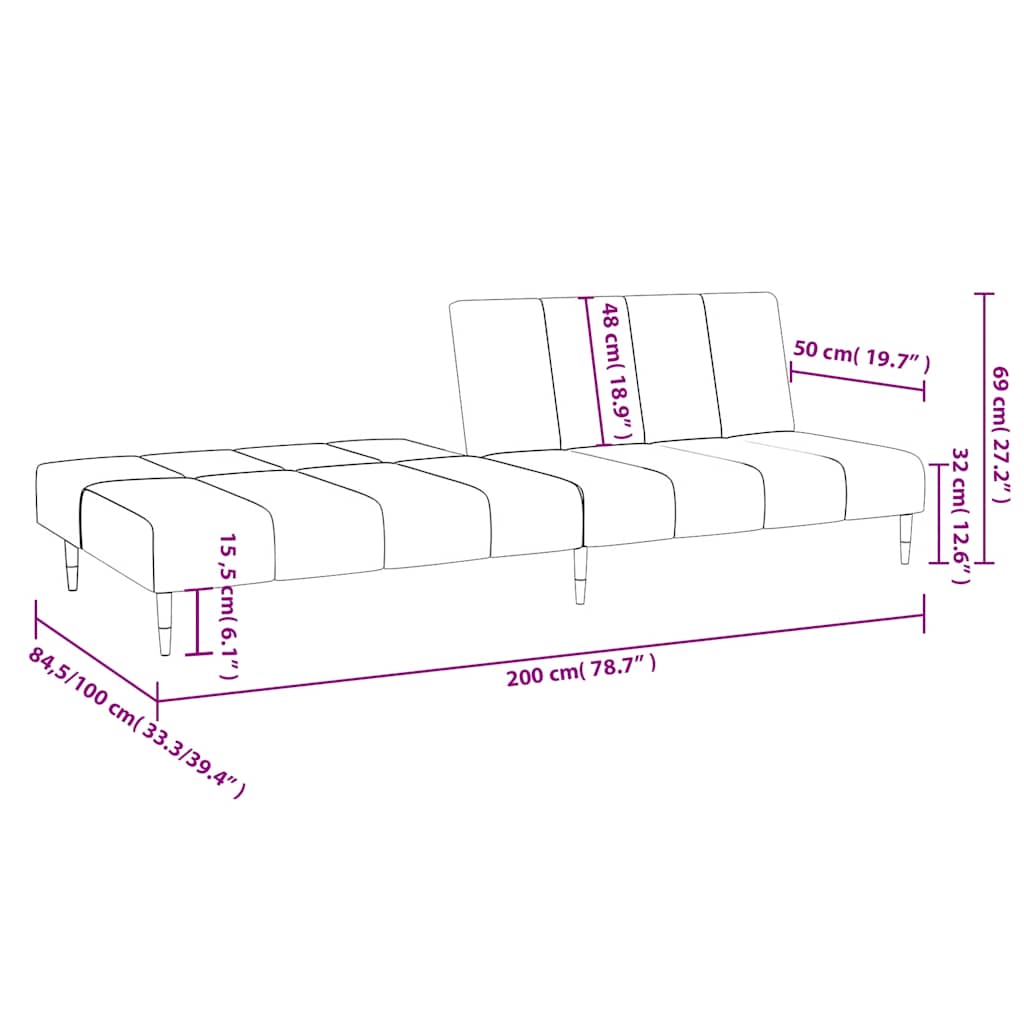 Schlafsofa 2-Sitzer Weinrot Samt