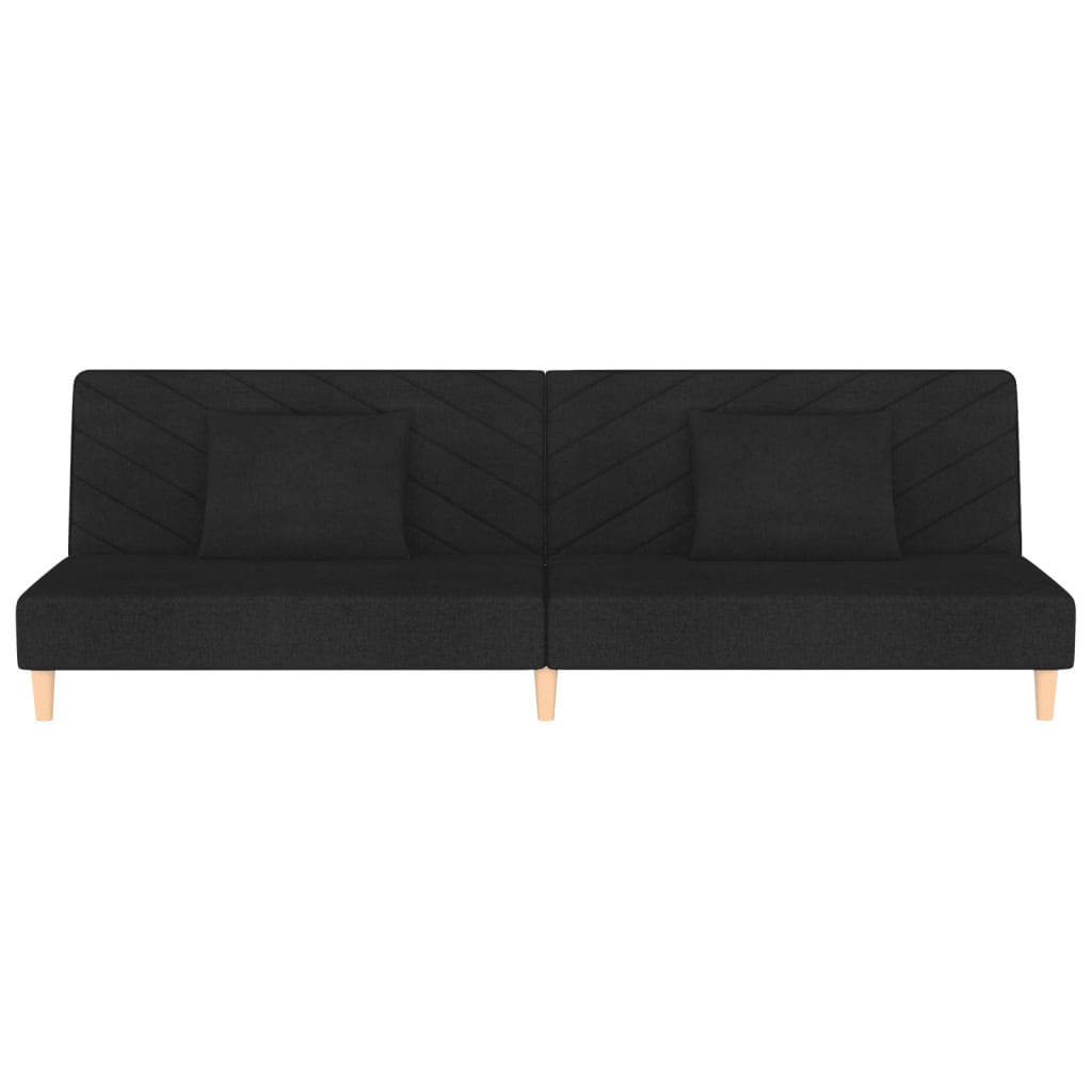 Schlafsofa 2-Sitzer mit 2 Kissen Schwarz Stoff