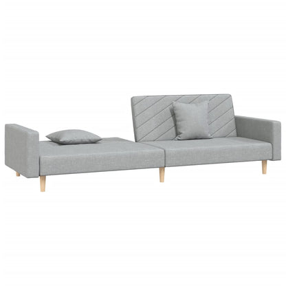 Schlafsofa 2-Sitzer mit 2 Kissen Hellgrau Stoff