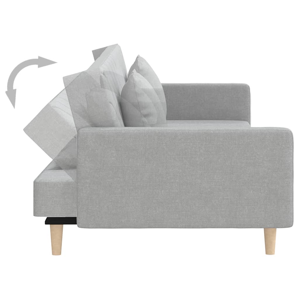 Schlafsofa 2-Sitzer mit 2 Kissen Hellgrau Stoff