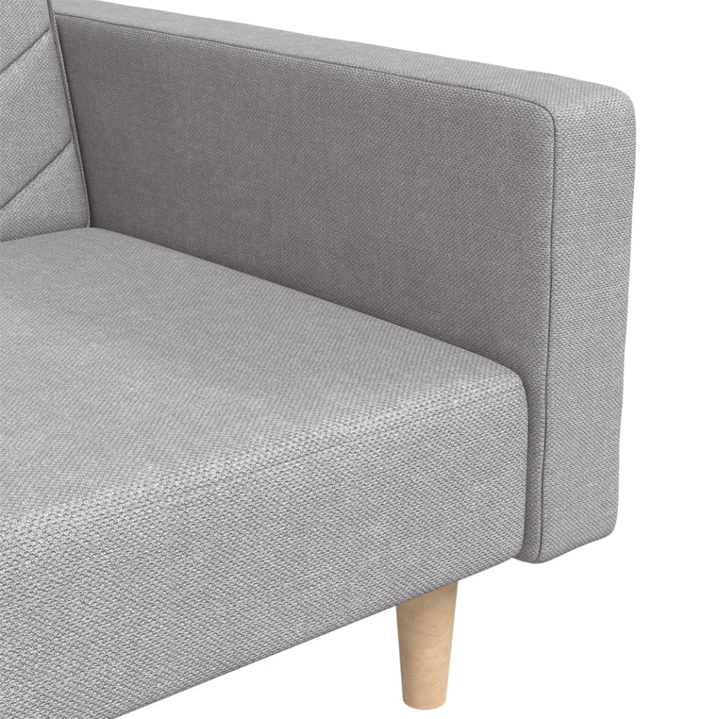 Schlafsofa 2-Sitzer mit 2 Kissen Hellgrau Stoff