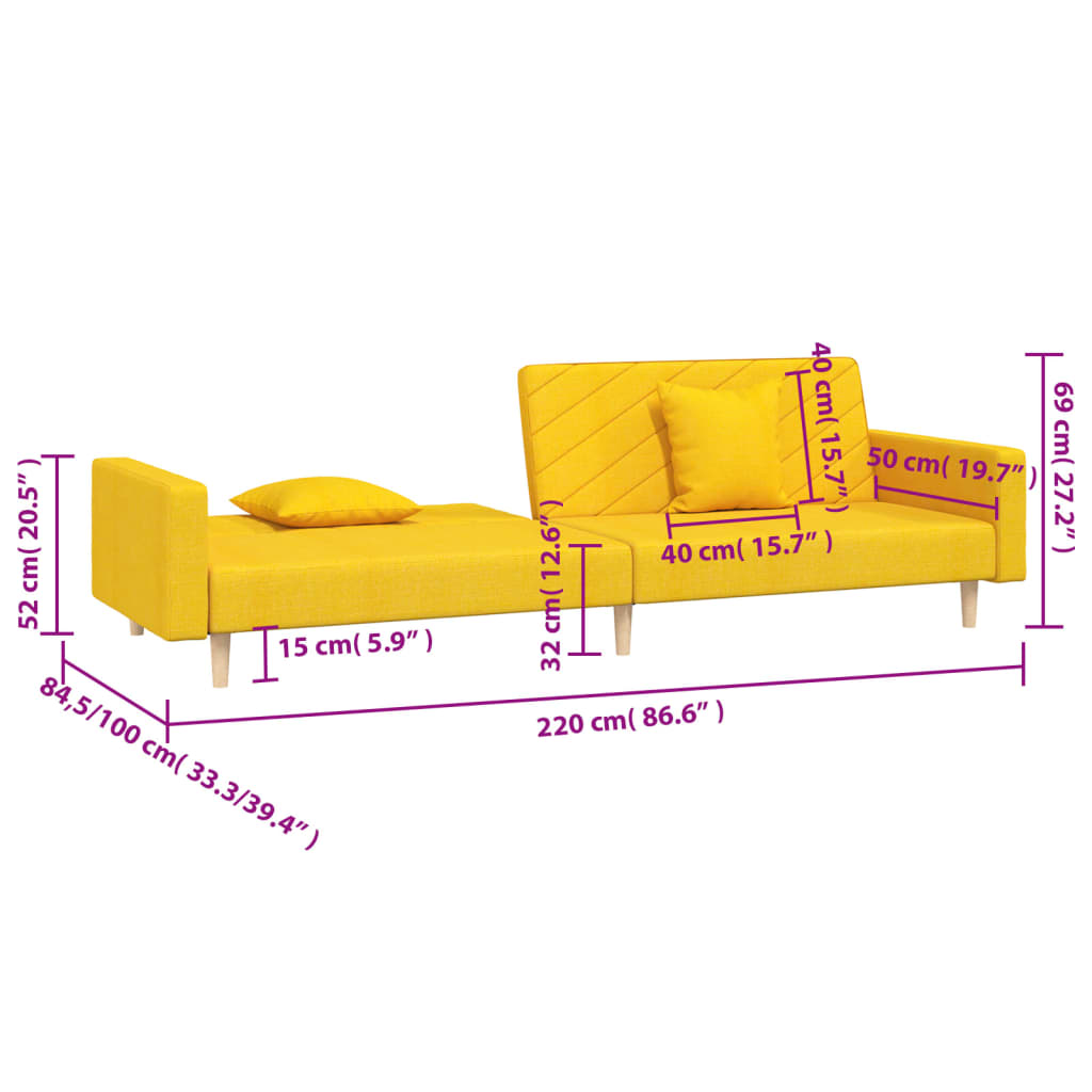 Sovesofa 2-personers med 2 puder gult stof