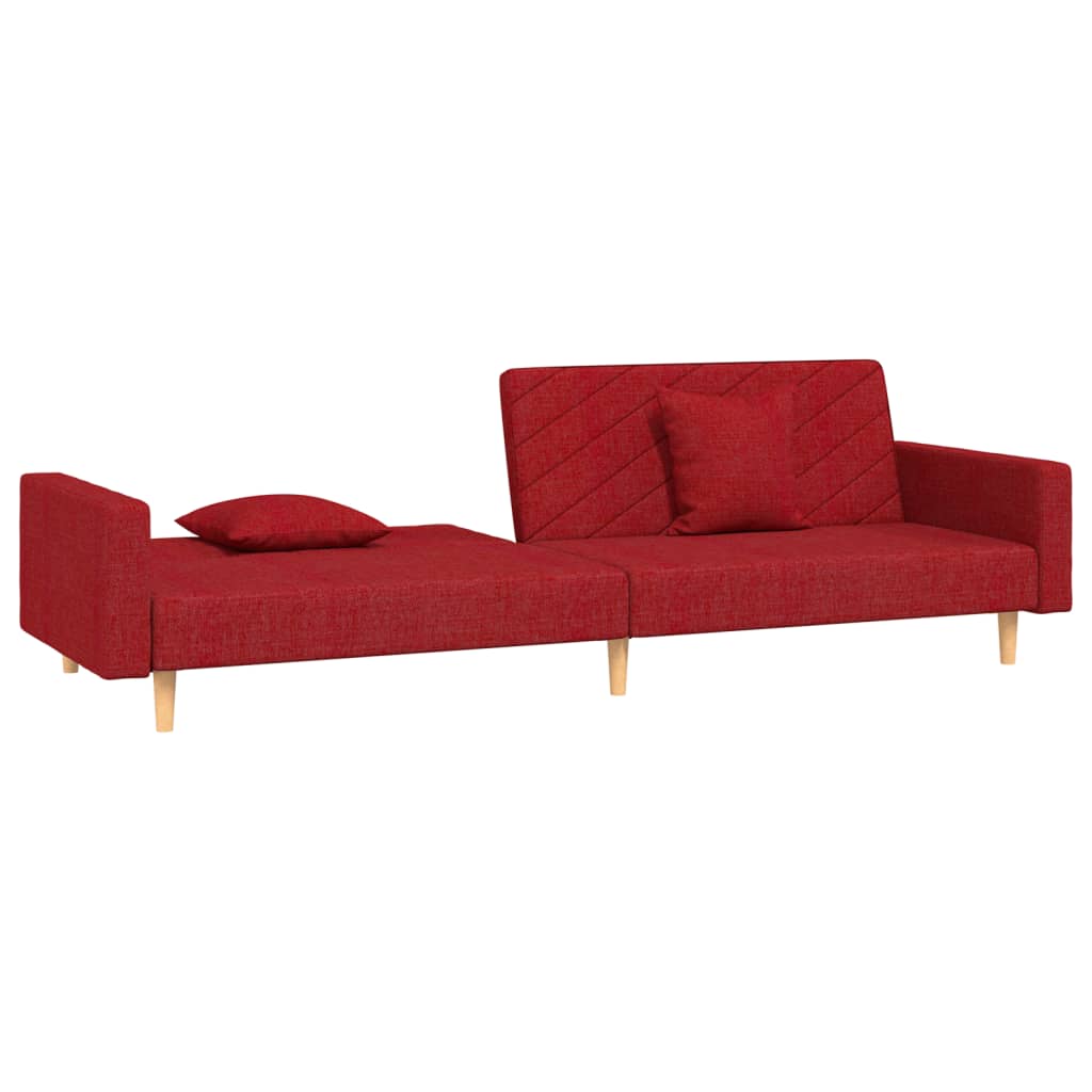 Sovesofa 2-personers med 2 hynder vinrødt stof