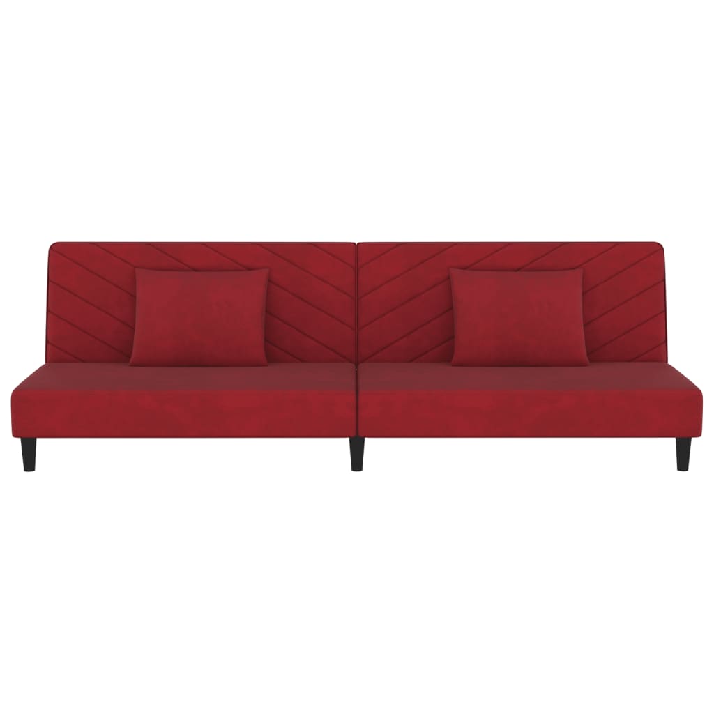 Schlafsofa 2-Sitzer mit 2 Kissen Weinrot Samt