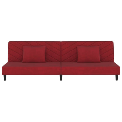 Schlafsofa 2-Sitzer mit 2 Kissen Weinrot Samt