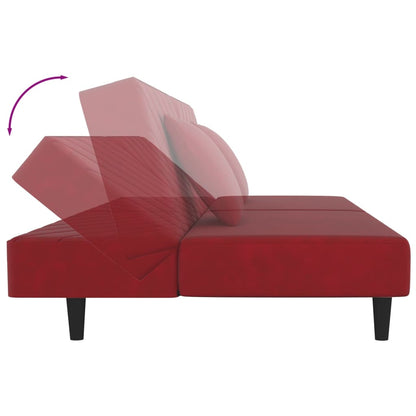 Schlafsofa 2-Sitzer mit 2 Kissen Weinrot Samt