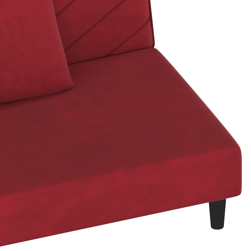 Schlafsofa 2-Sitzer mit 2 Kissen Weinrot Samt