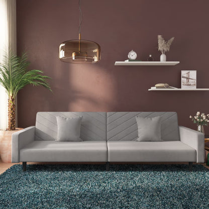 Schlafsofa 2-Sitzer mit 2 Kissen Hellgrau Samt