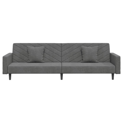 Schlafsofa 2-Sitzer mit 2 Kissen Dunkelgrau Samt