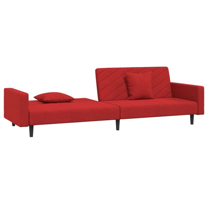 Schlafsofa 2-Sitzer mit 2 Kissen Weinrot Samt
