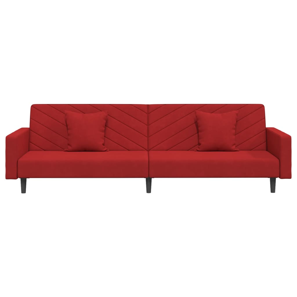 Schlafsofa 2-Sitzer mit 2 Kissen Weinrot Samt