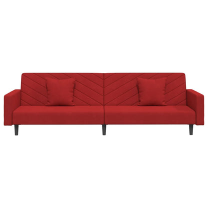 Schlafsofa 2-Sitzer mit 2 Kissen Weinrot Samt