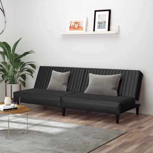 Sovesofa 2-personers sort imiteret læder