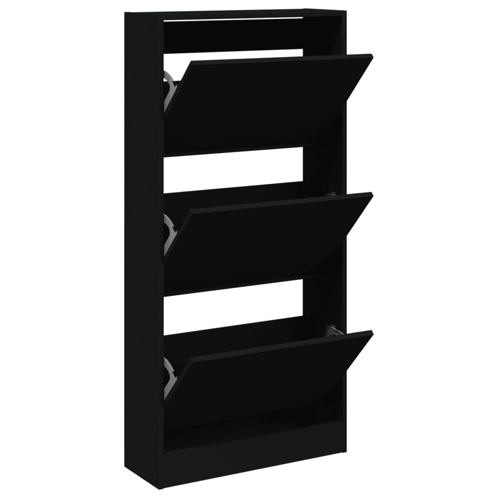 Skoskab Sort 60x21x125,5 cm Træ Materiale