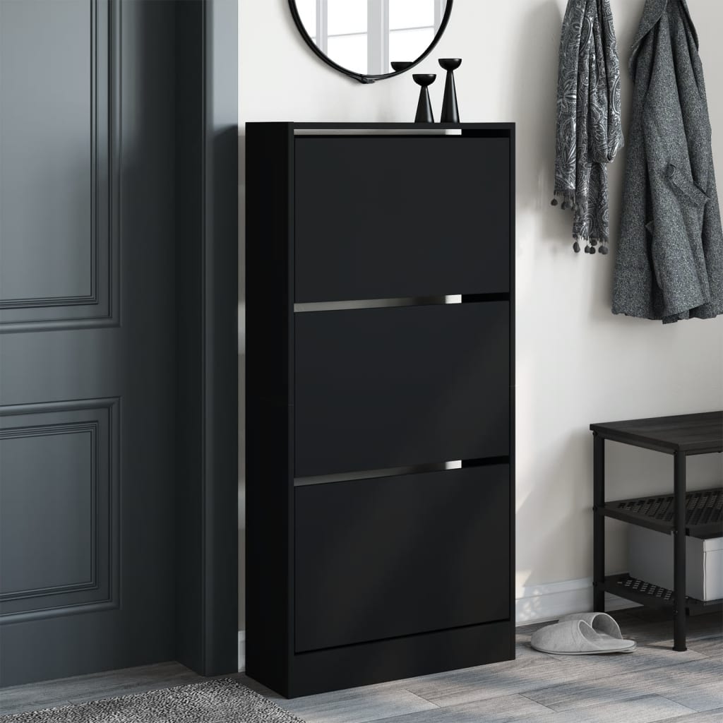 Skoskab Sort 60x21x125,5 cm Træ Materiale