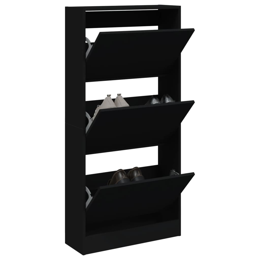 Skoskab Sort 60x21x125,5 cm Træ Materiale