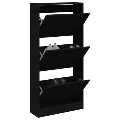 Skoskab Sort 60x21x125,5 cm Træ Materiale