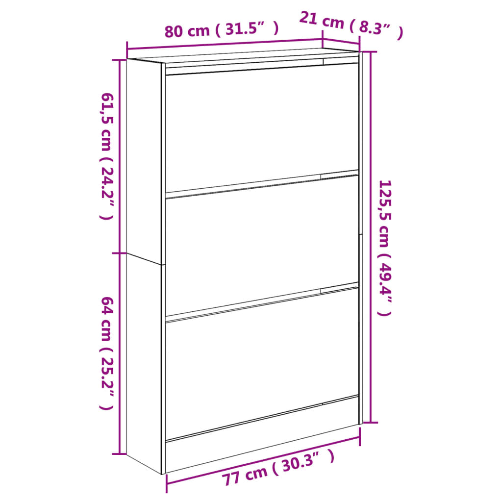 Schuhschrank Schwarz 80x21x125,5 cm Holzwerkstoff