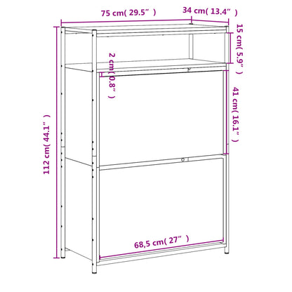 Schuhschrank Grau Sonoma 75x34x112 cm Holzwerkstoff