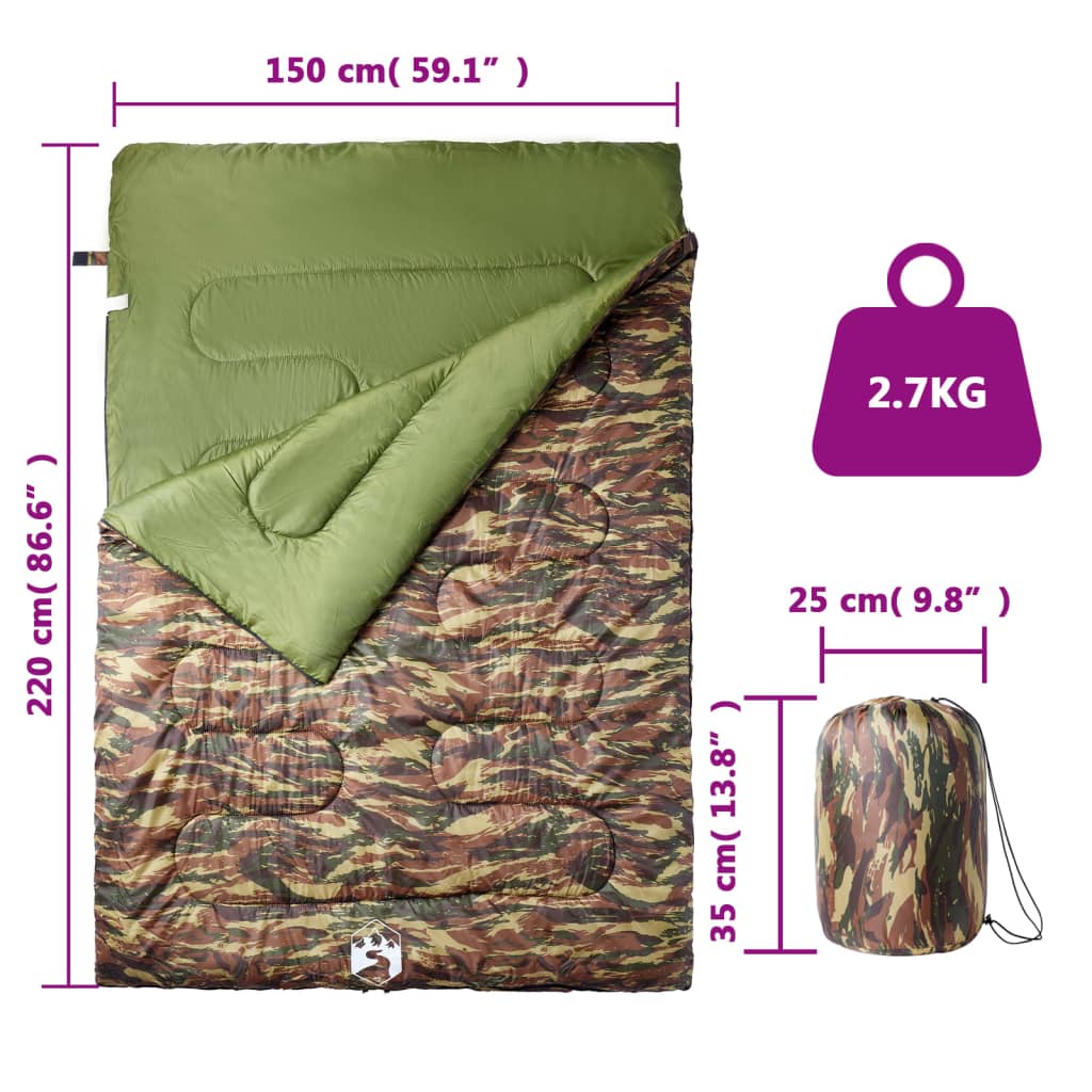 Doppelschlafsack mit Kissen Erwachsene Camping 3-4 Jahreszeiten