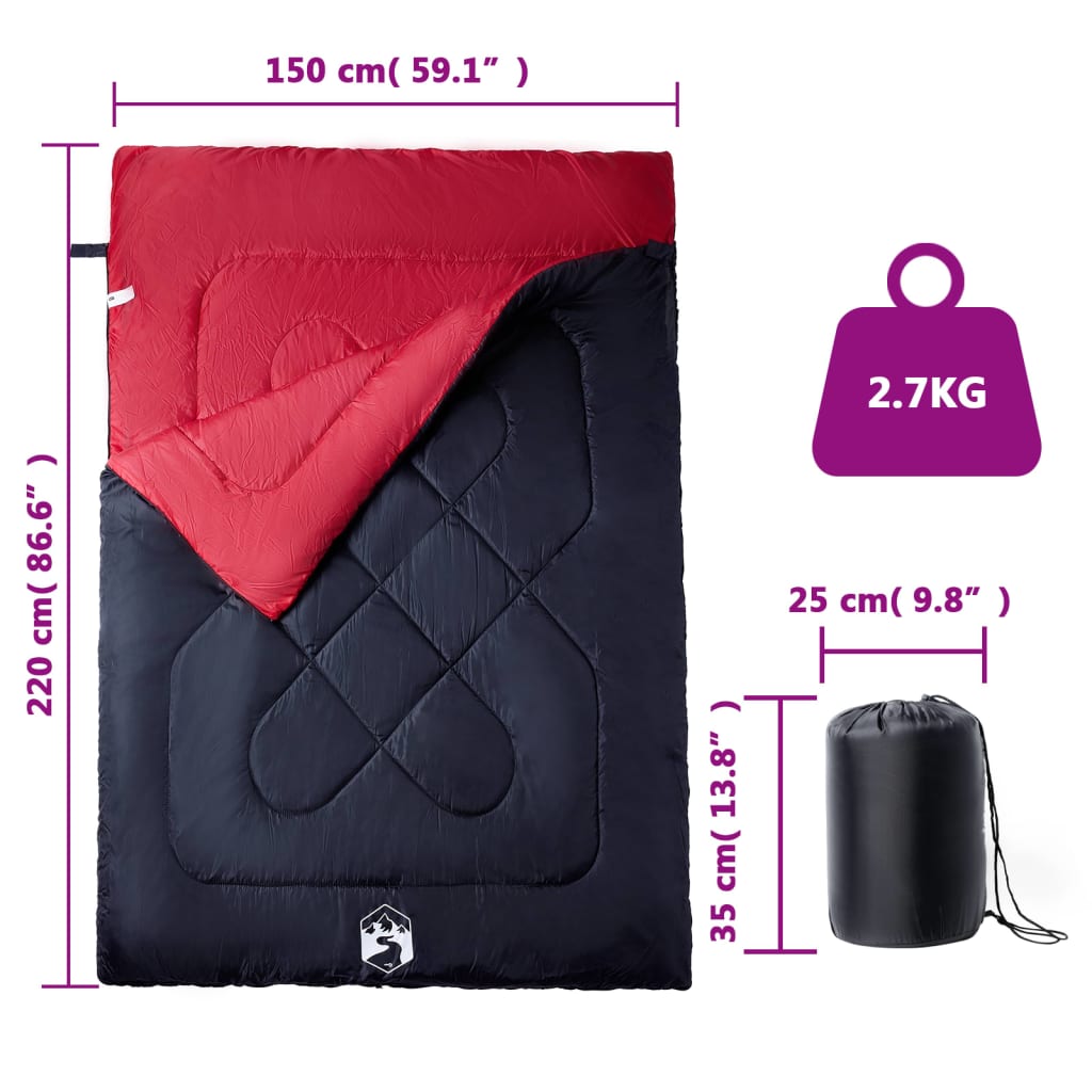 Doppelschlafsack mit Kissen Erwachsene Camping 3-4 Jahreszeiten