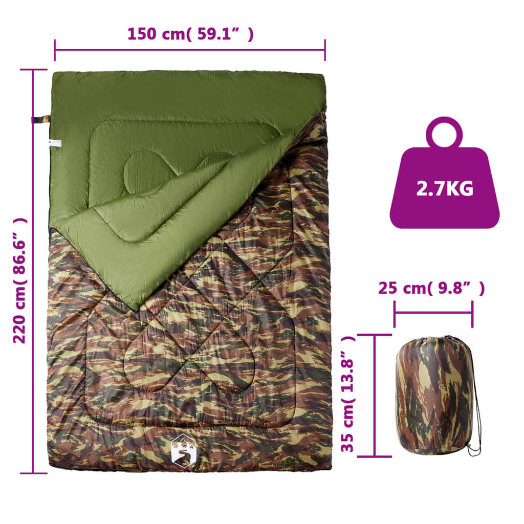 Doppelschlafsack mit Kissen Erwachsene Camping 3-4 Jahreszeiten