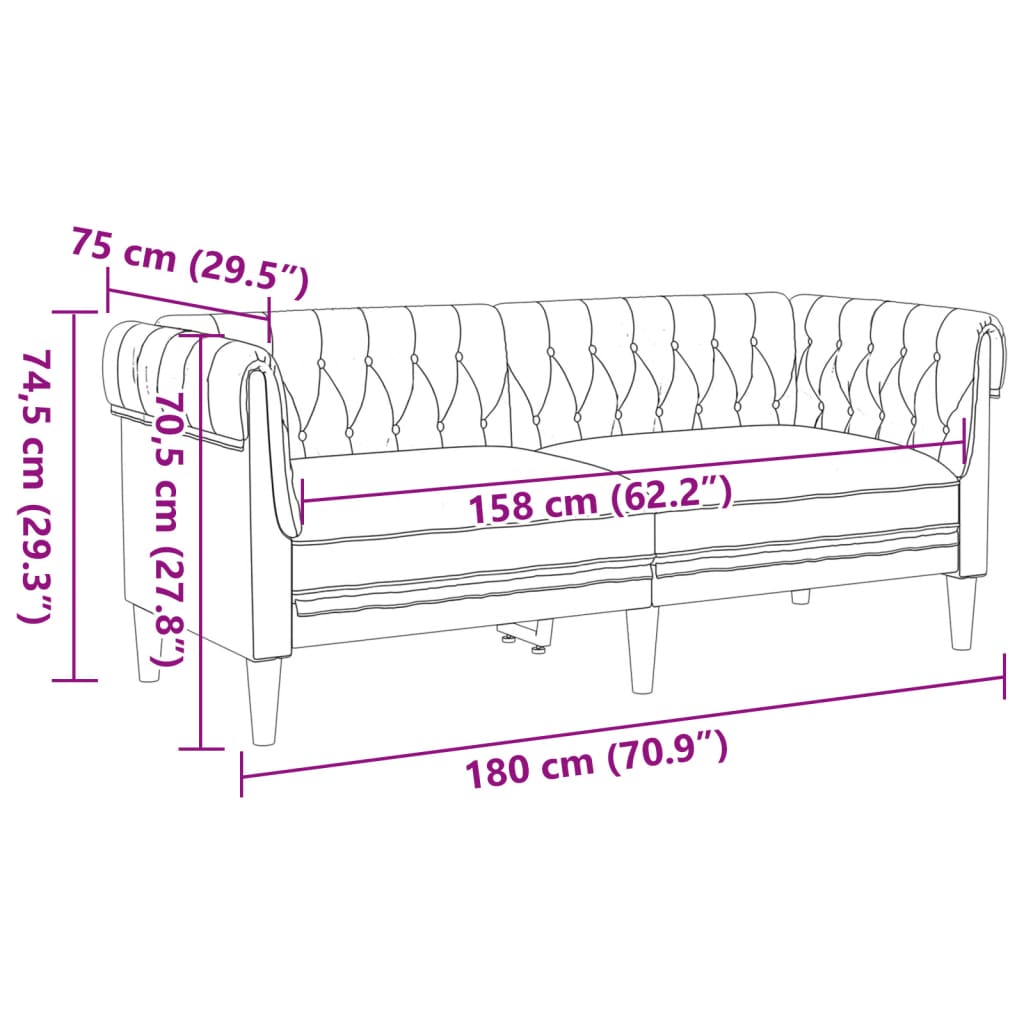 Chesterfield-Sofa 2-Sitzer Braun Stoff