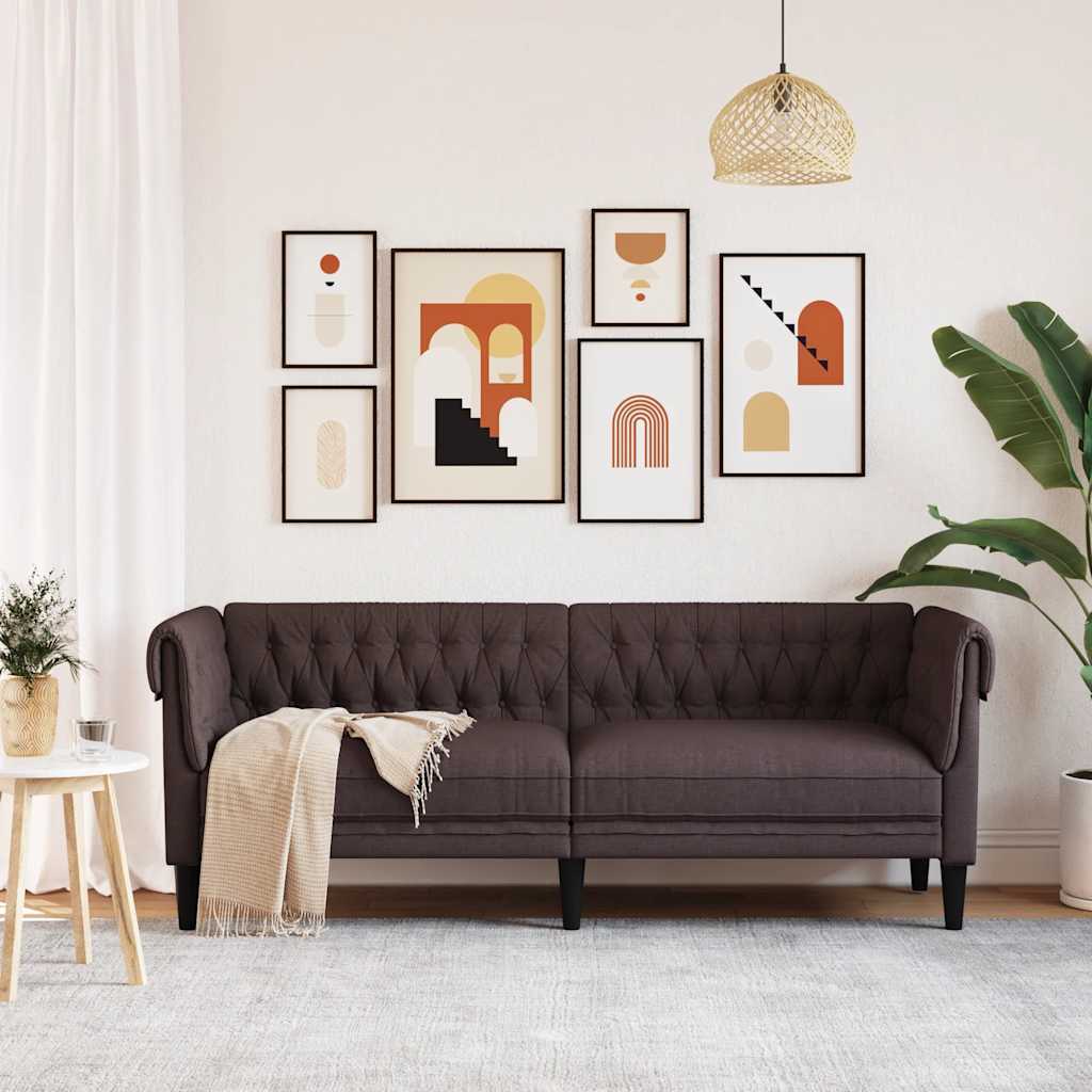 Chesterfield-Sofa 3-Sitzer Dunkelbraun Stoff