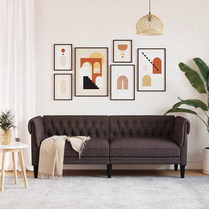 Chesterfield-Sofa 3-Sitzer Dunkelbraun Stoff