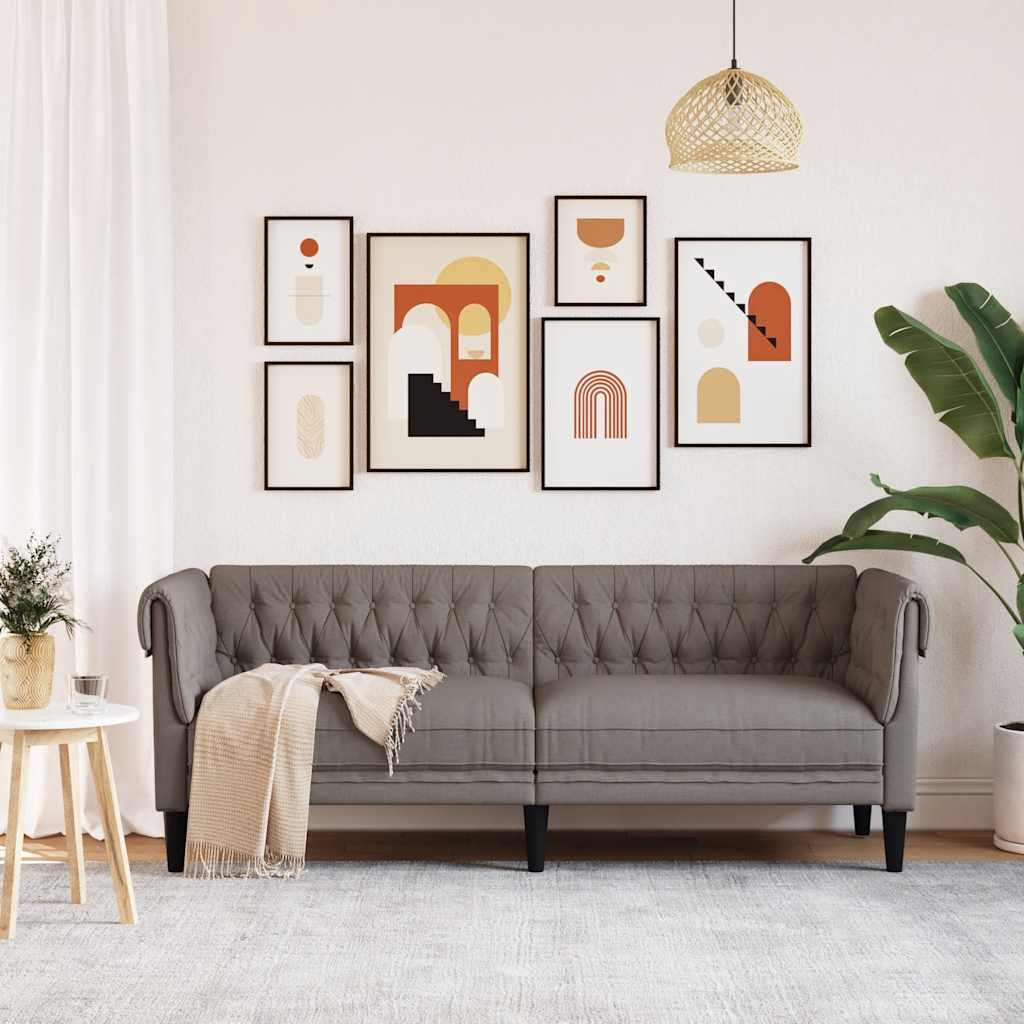 Chesterfield-Sofa 3-Sitzer Taupe Stoff
